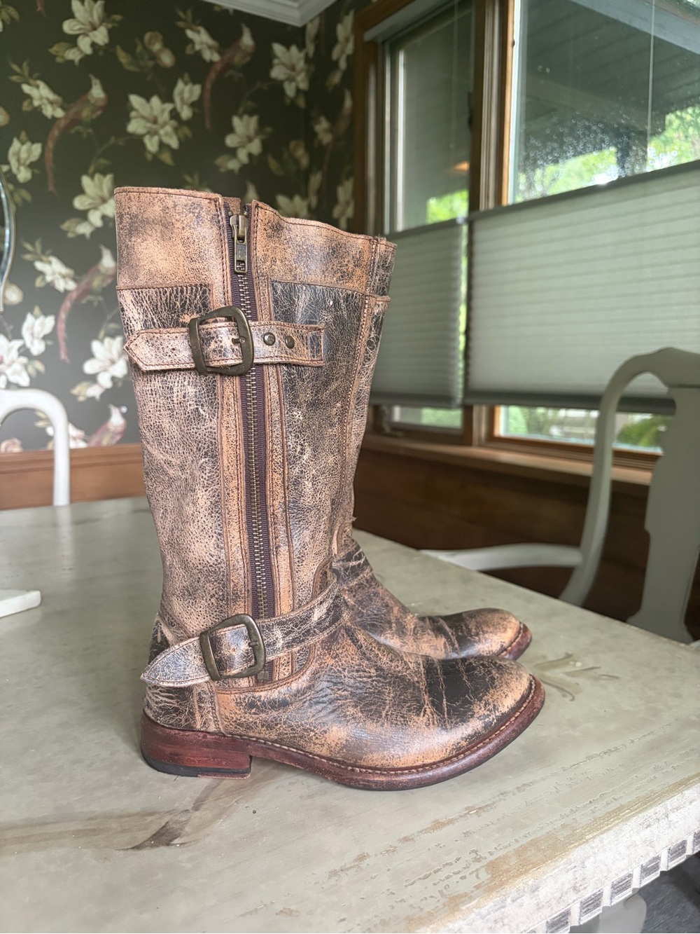 Bed Stu Distressed Tan & Brown Moto Boots